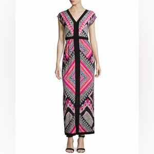 NWT, Laundry by Shelli Segal Power Pink Multi Color Maxi Dress